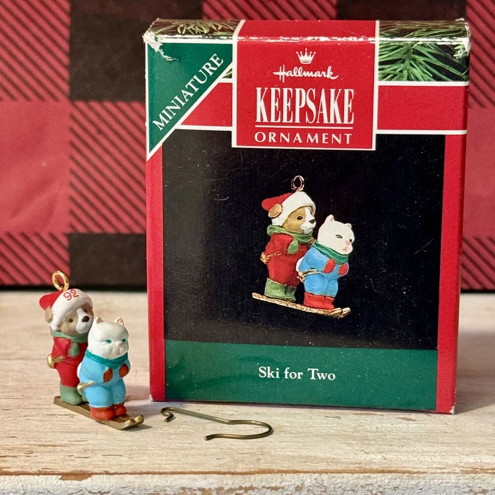 1992 Hallmark "Ski For Two" Vintage Christmas Miniature Keepsake Ornament | 90s